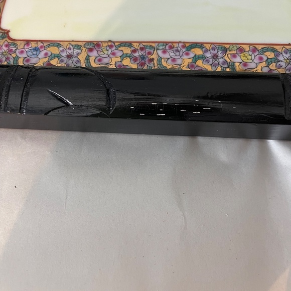 Vintage Chinese Famille Rose Porcelain Plaque In Bamboo Style Designed Frame - Picture 5 of 9